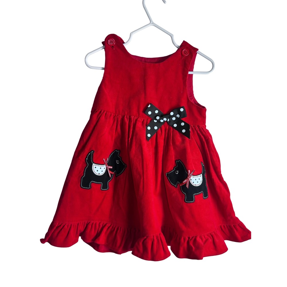 Corduroy Scottie Dog Dress 18M Red Ruffle Holiday Jumper Kids